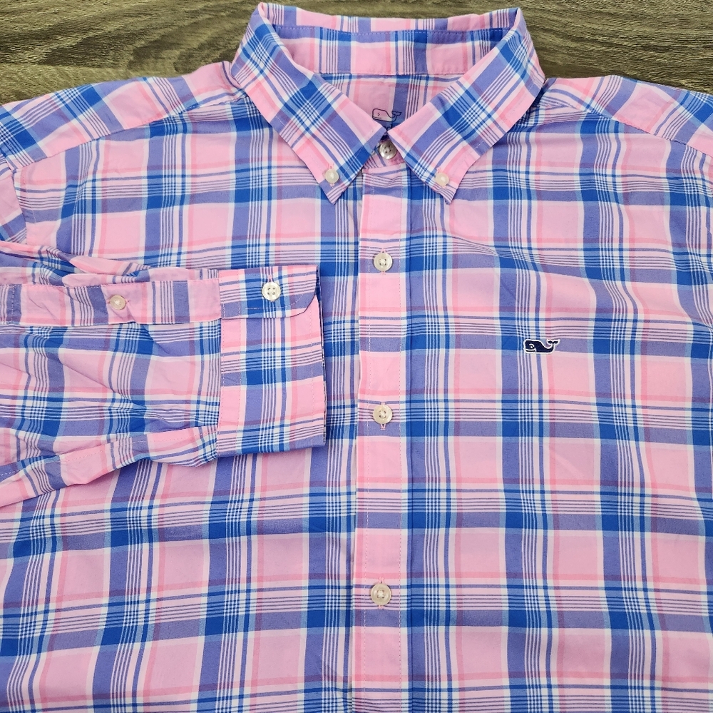 Vineyard Vines Performance Whale Shirt Men's XL Plaid Long Sleeve Nylon